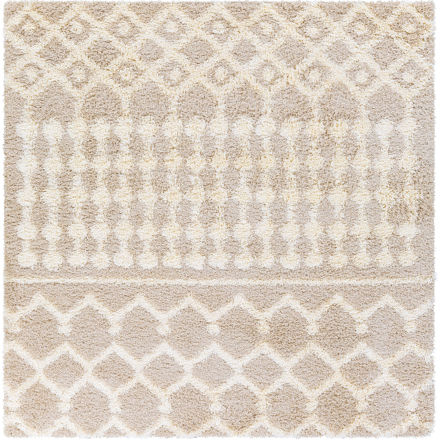Nour Shaggy Geometric Plush Pile Cream Beige Rug