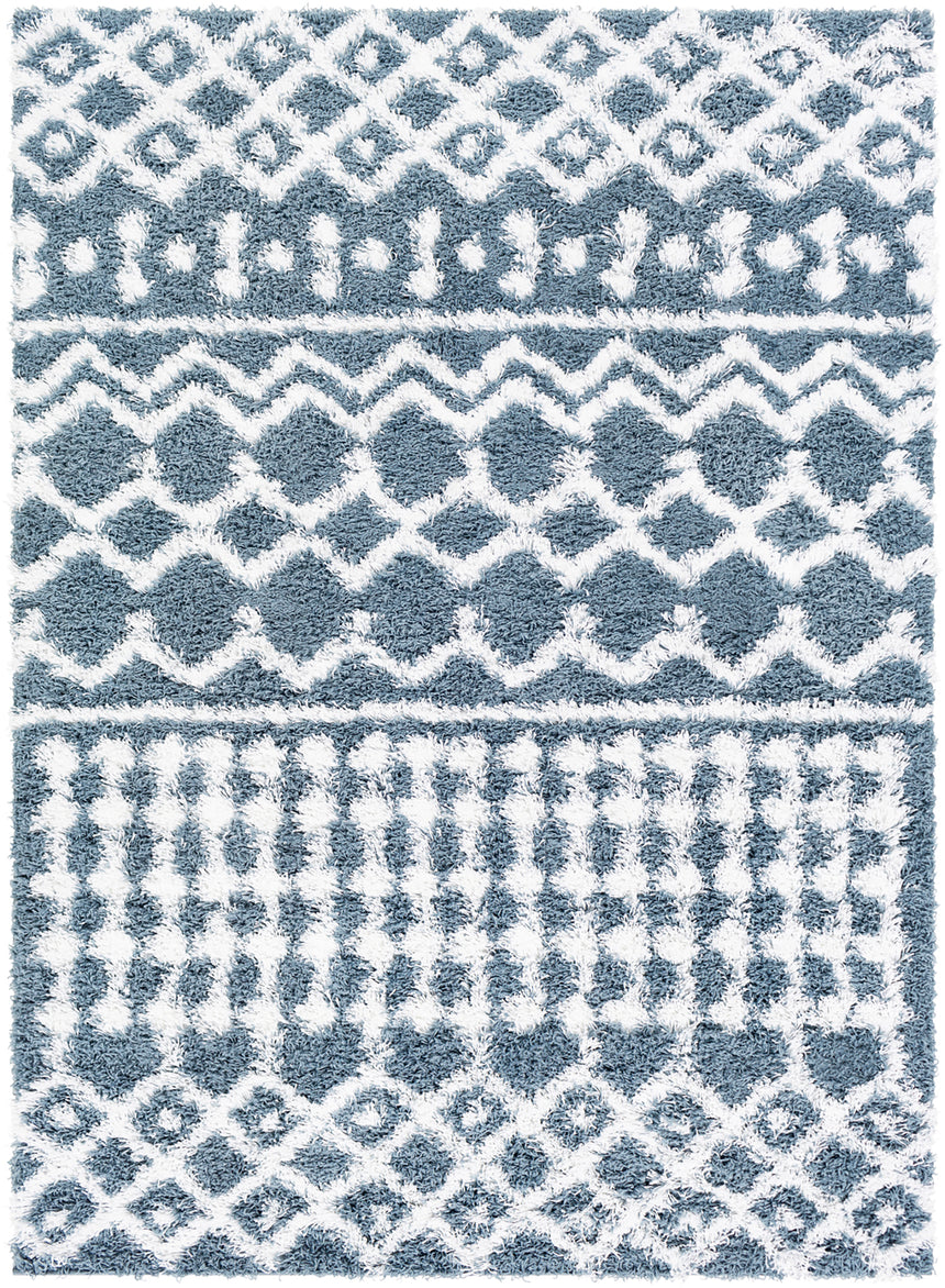 Nour Shaggy Geometric Plush Pile Denim Rug