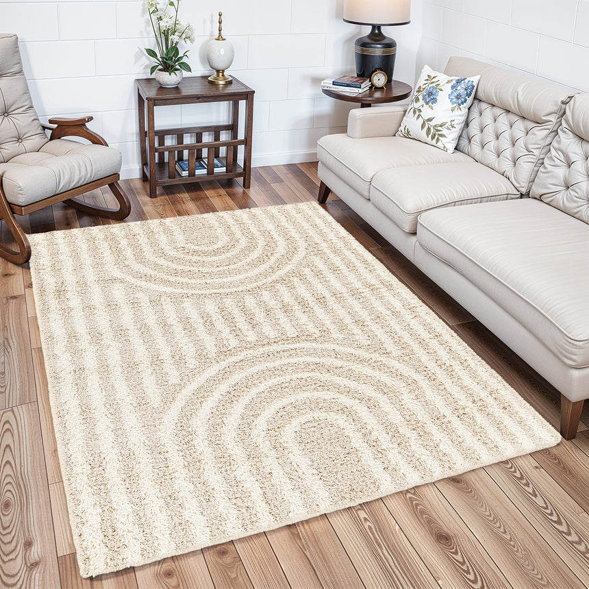Christina Shaggy Modern Plush Pile Beige Rug