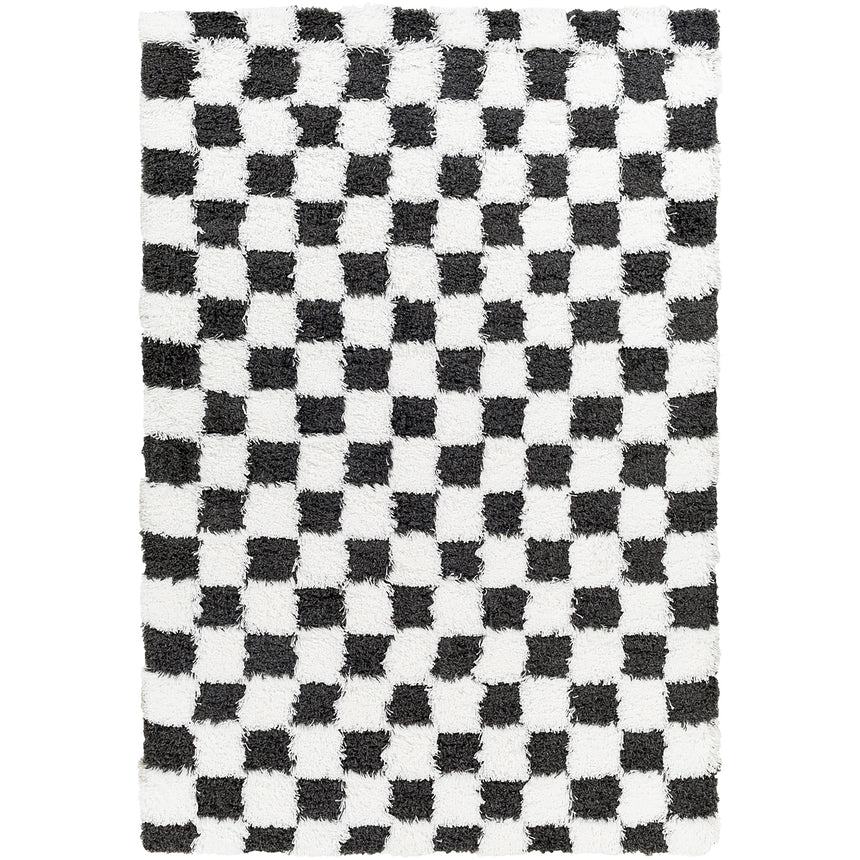 Willa Shaggy Modern Plush Pile Black Checkered Rug - Image 1