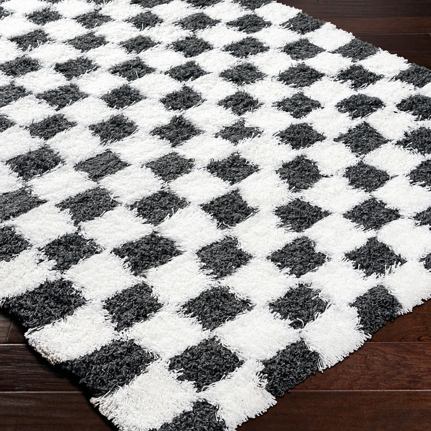 Willa Shaggy Modern Plush Pile Black Checkered Rug