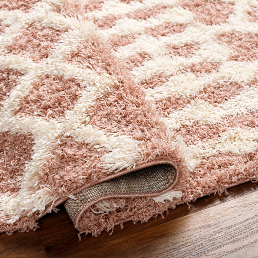 Nour Shaggy Geometric Plush Pile Peach Rug