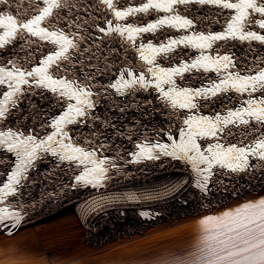 Nour Shaggy Geometric Plush Pile Taupe Rug