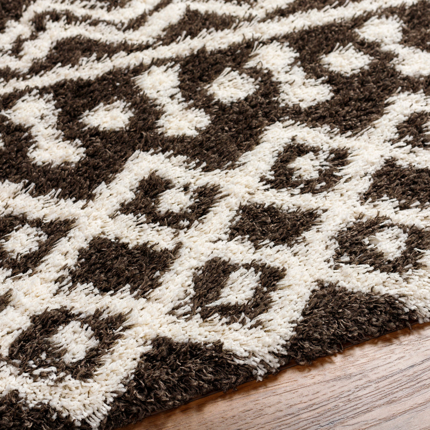 Nour Shaggy Geometric Plush Pile Taupe Rug