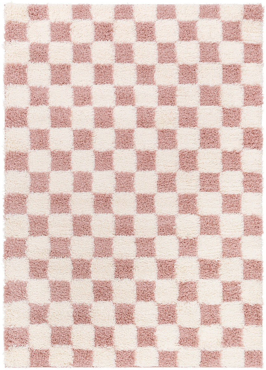 Willa Shaggy Modern Plush Pile Dusty Pink Checkered Rug