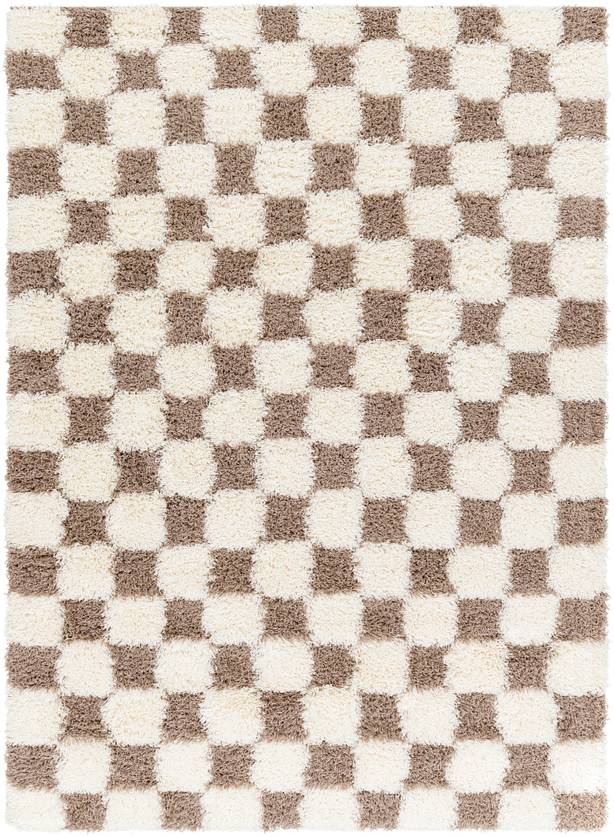 Willa Shaggy Modern Plush Pile Brown Checkered Rug