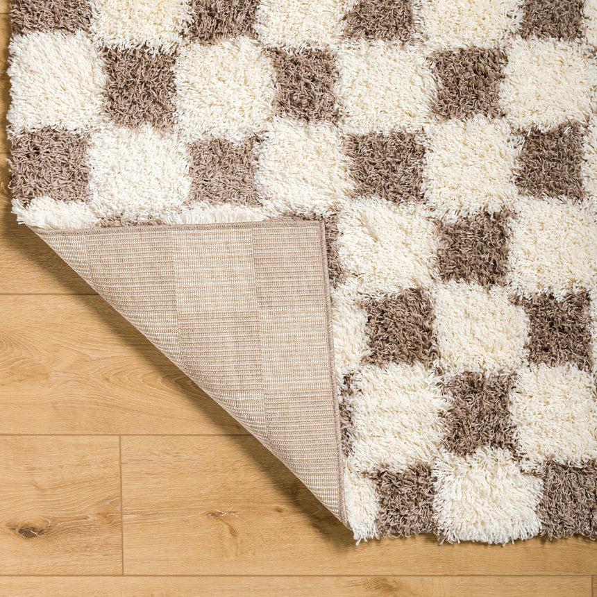 Willa Shaggy Modern Plush Pile Brown Checkered Rug