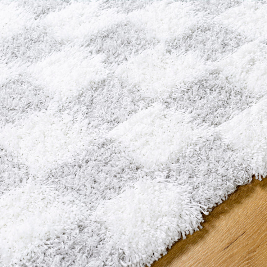 Willa Shaggy Modern Plush Pile Light Grey Checkered Rug - Image 3