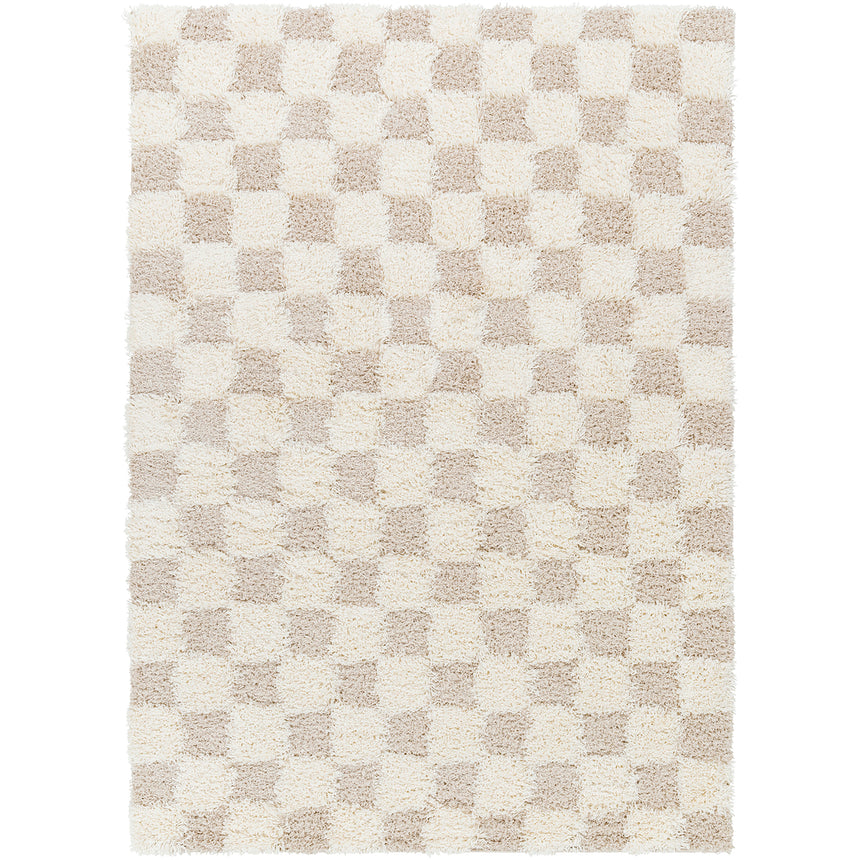 Willa Shaggy Modern Plush Pile Light Beige Checkered Rug