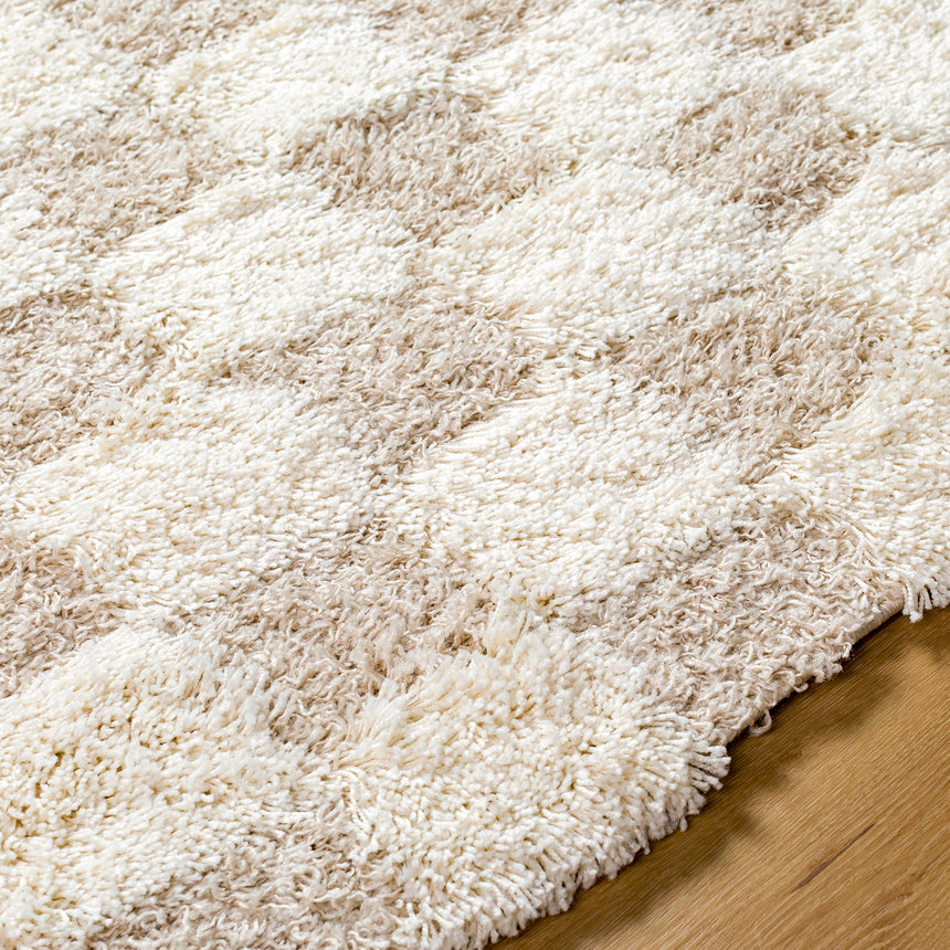 Willa Shaggy Modern Plush Pile Light Beige Checkered Rug