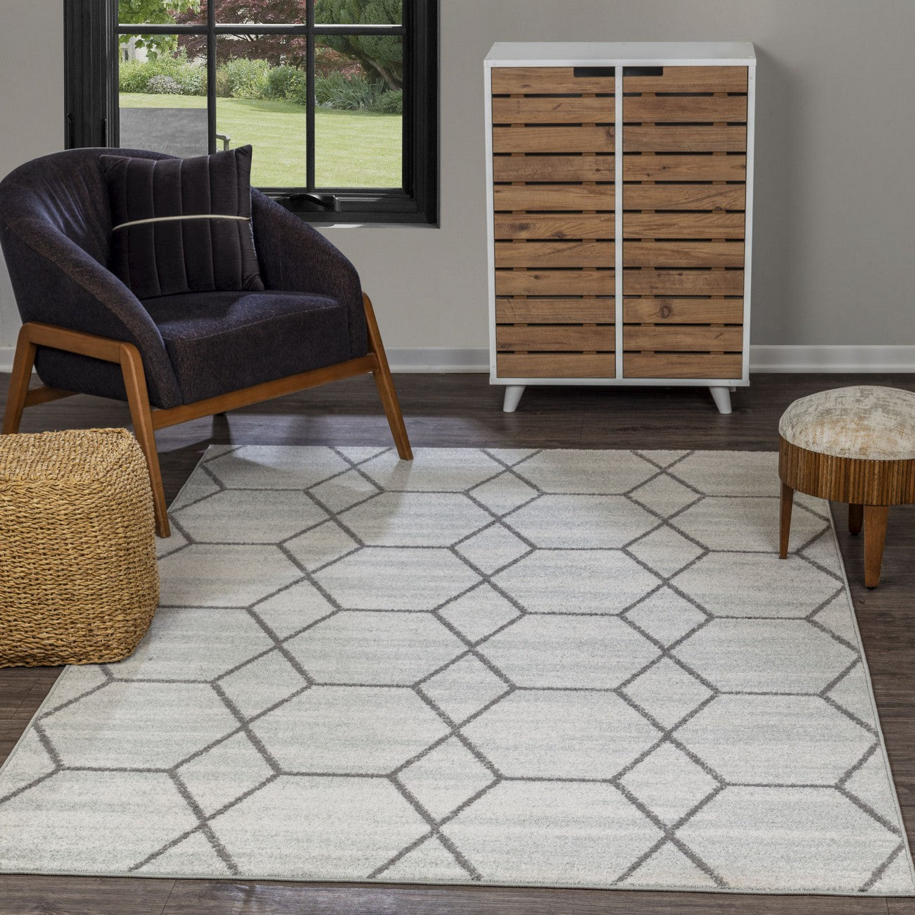 AANSHAL Scandi Geometric White Area Rug Roomscene