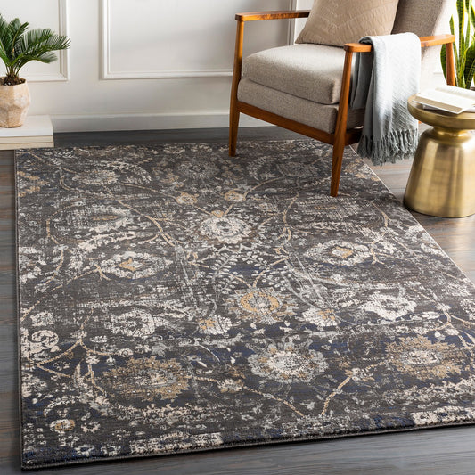 AARYA Vintage Oriental Boho Black Area Rug Roomscene