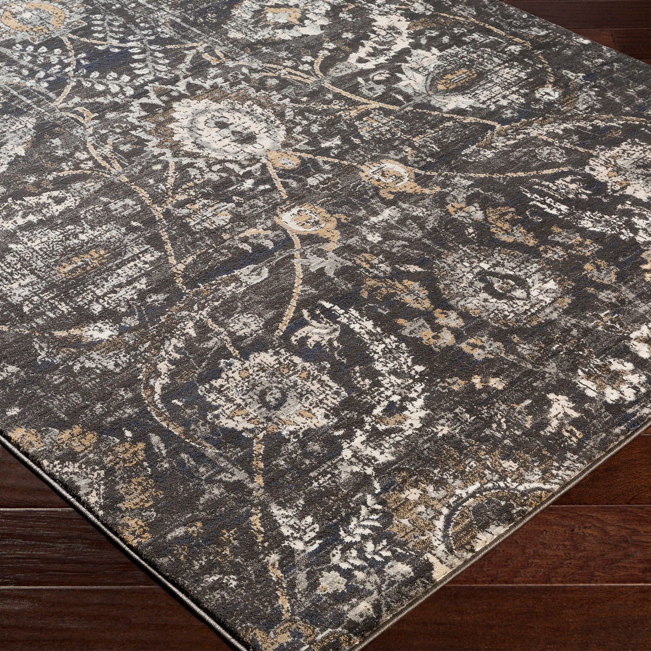 AARYA Vintage Oriental Boho Black Area Rug Corner