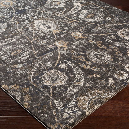 AARYA Vintage Oriental Boho Black Area Rug Corner