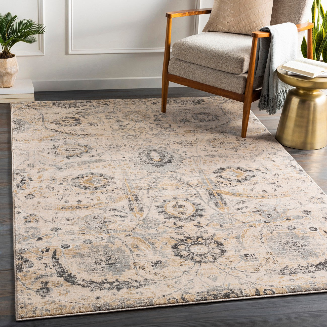 AARYA Vintage Traditional Oriental Boho Beige Area Rug Roomscene