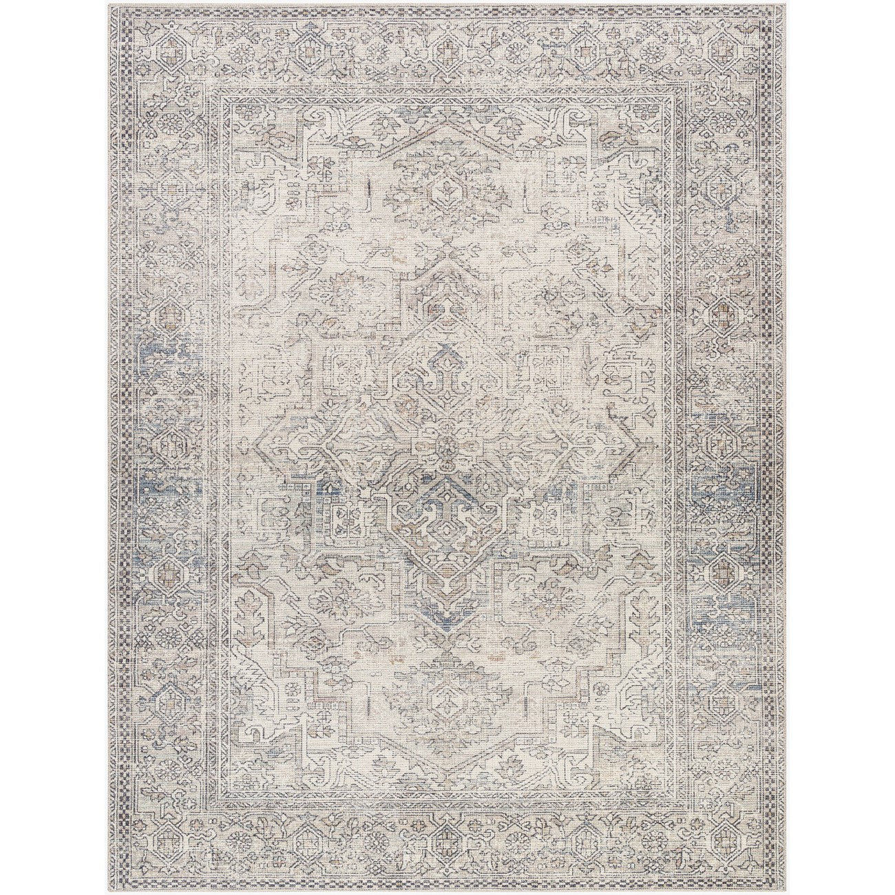 AASHI Becki Owens x Livabliss Vintage Traditional Oriental Boho Navy/Cream Area Rug Flat