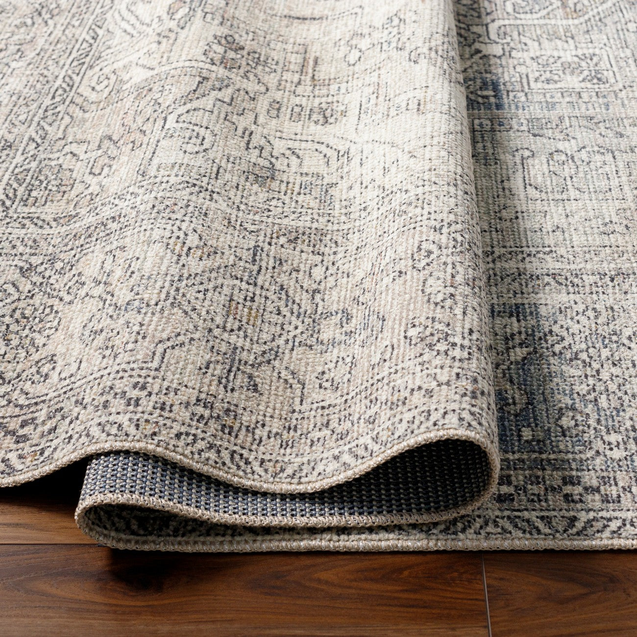 AASHI Becki Owens x Livabliss Vintage Traditional Oriental Boho Navy/Cream Area Rug Fold