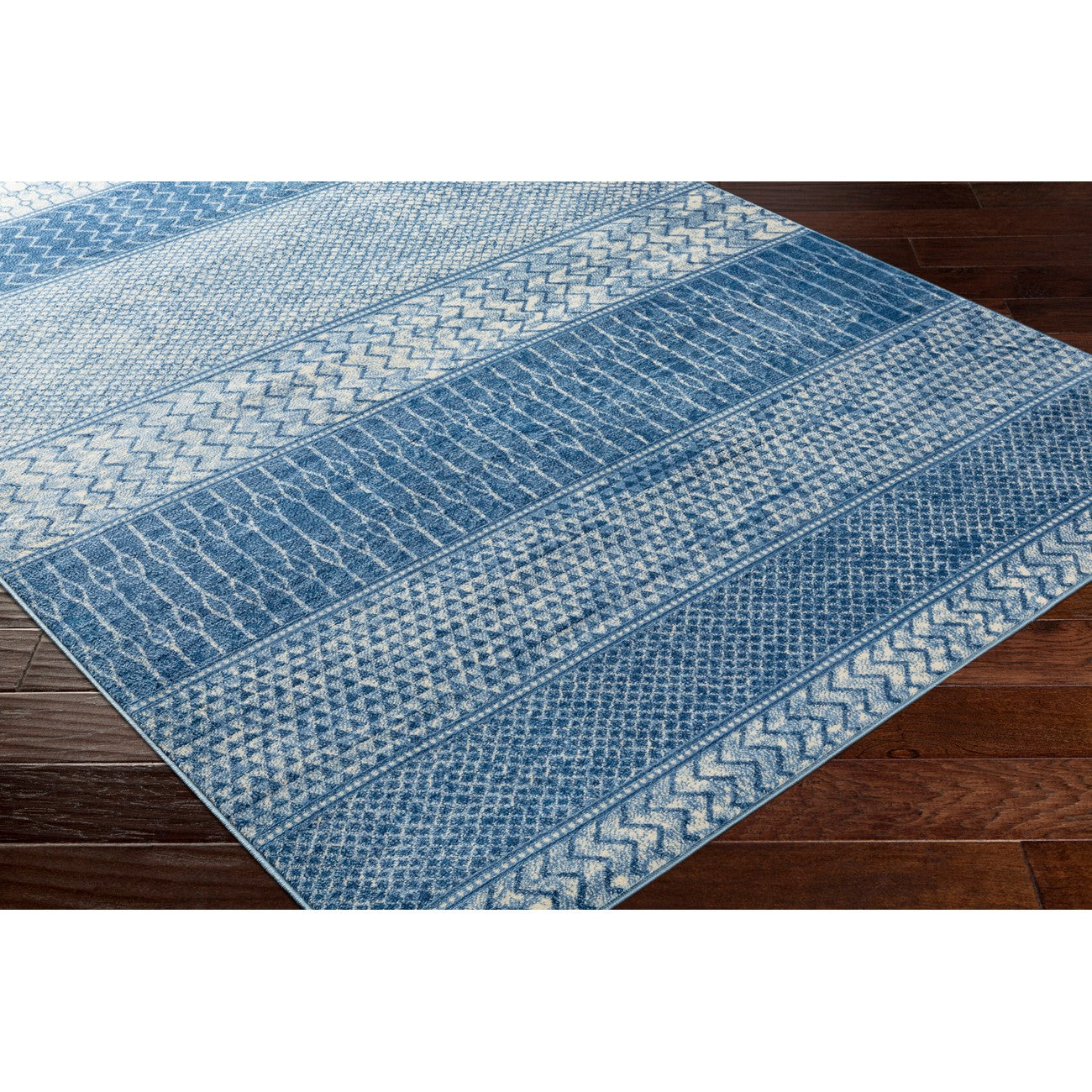 ADELE Scandi Geometric Bright Blue Area Rug Corner