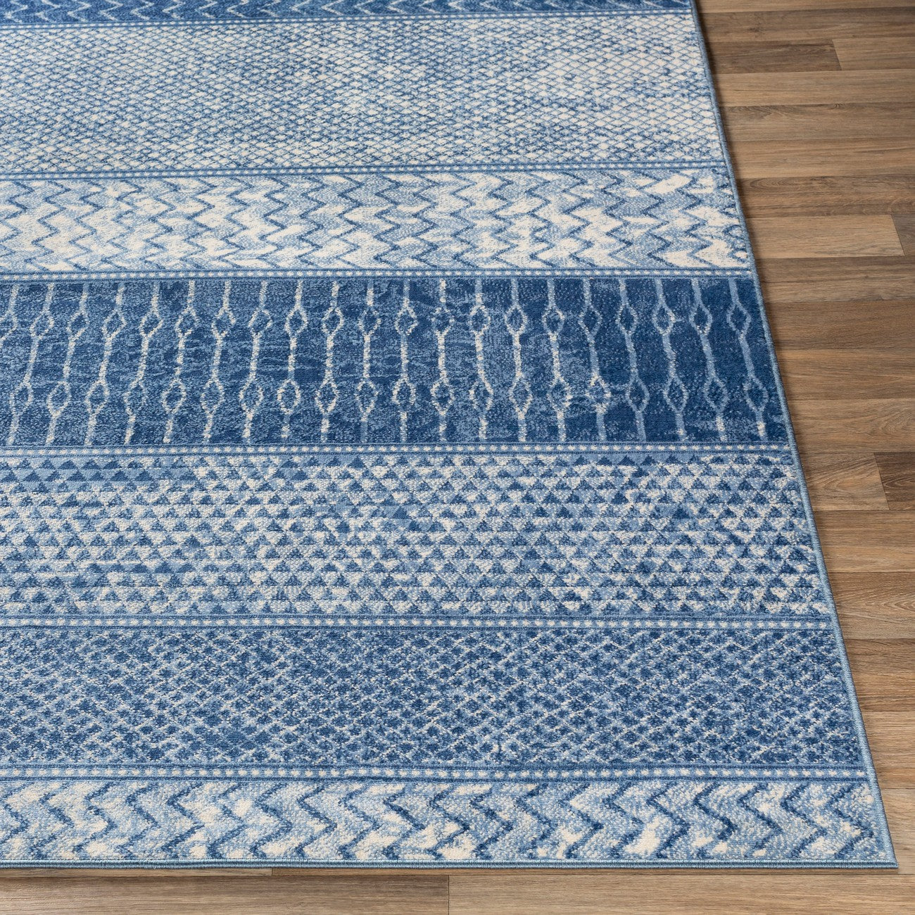 ADELE Scandi Geometric Bright Blue Area Rug Front