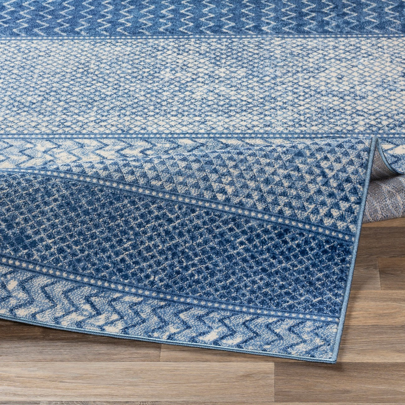 ADELE Scandi Geometric Bright Blue Area Rug Fold