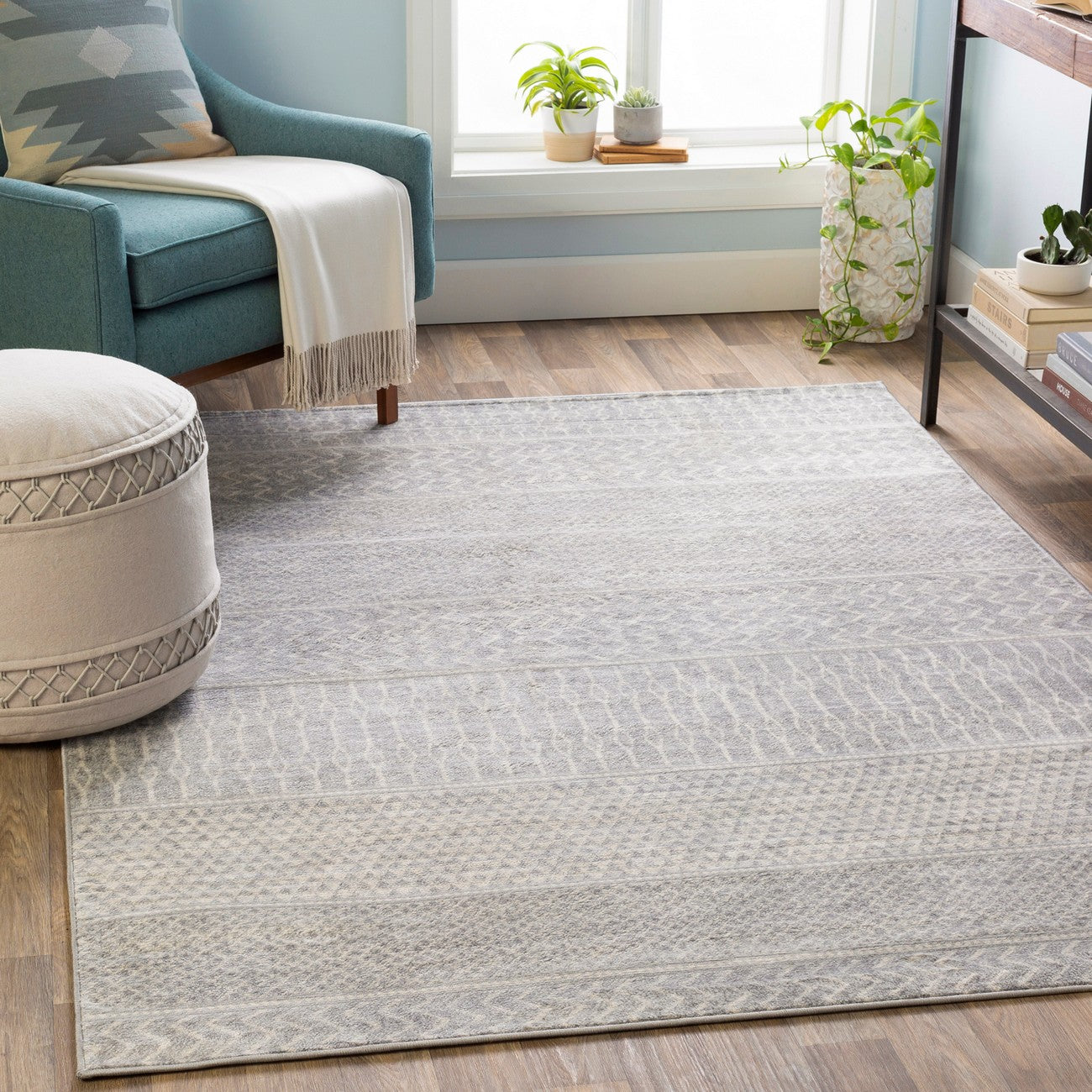 ADELE Scandi Global Grey Area Rug Roomscene