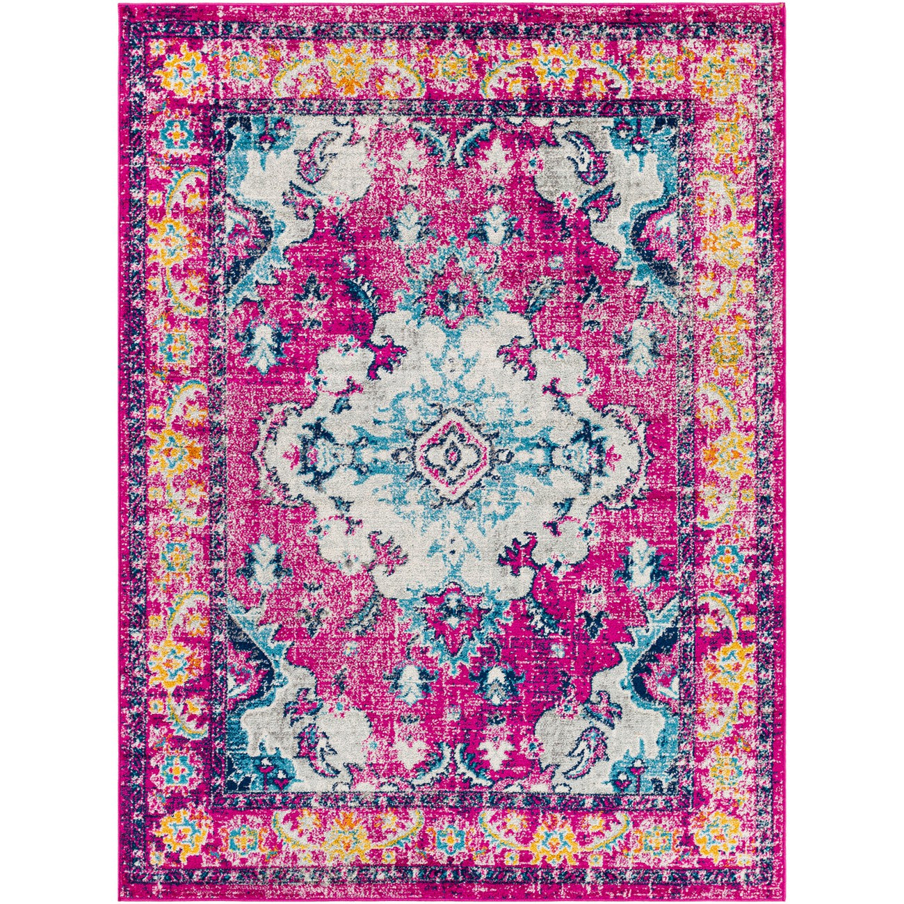 ADITY Vintage Traditional Oriental Boho Bright Pink Area Rug Flat