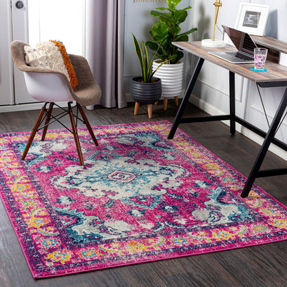 ADITY Vintage Traditional Oriental Boho Bright Pink Area Rug Roomscene