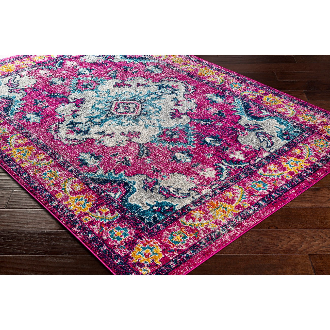 ADITY Vintage Traditional Oriental Boho Bright Pink Area Rug Corner