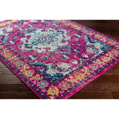 ADITY Vintage Traditional Oriental Boho Bright Pink Area Rug Corner