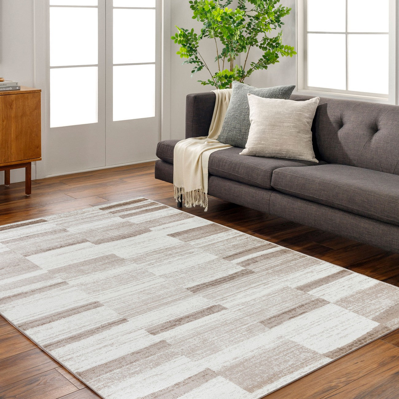 AISHA Scandi Modern Dark Brown Area Rug Roomscene