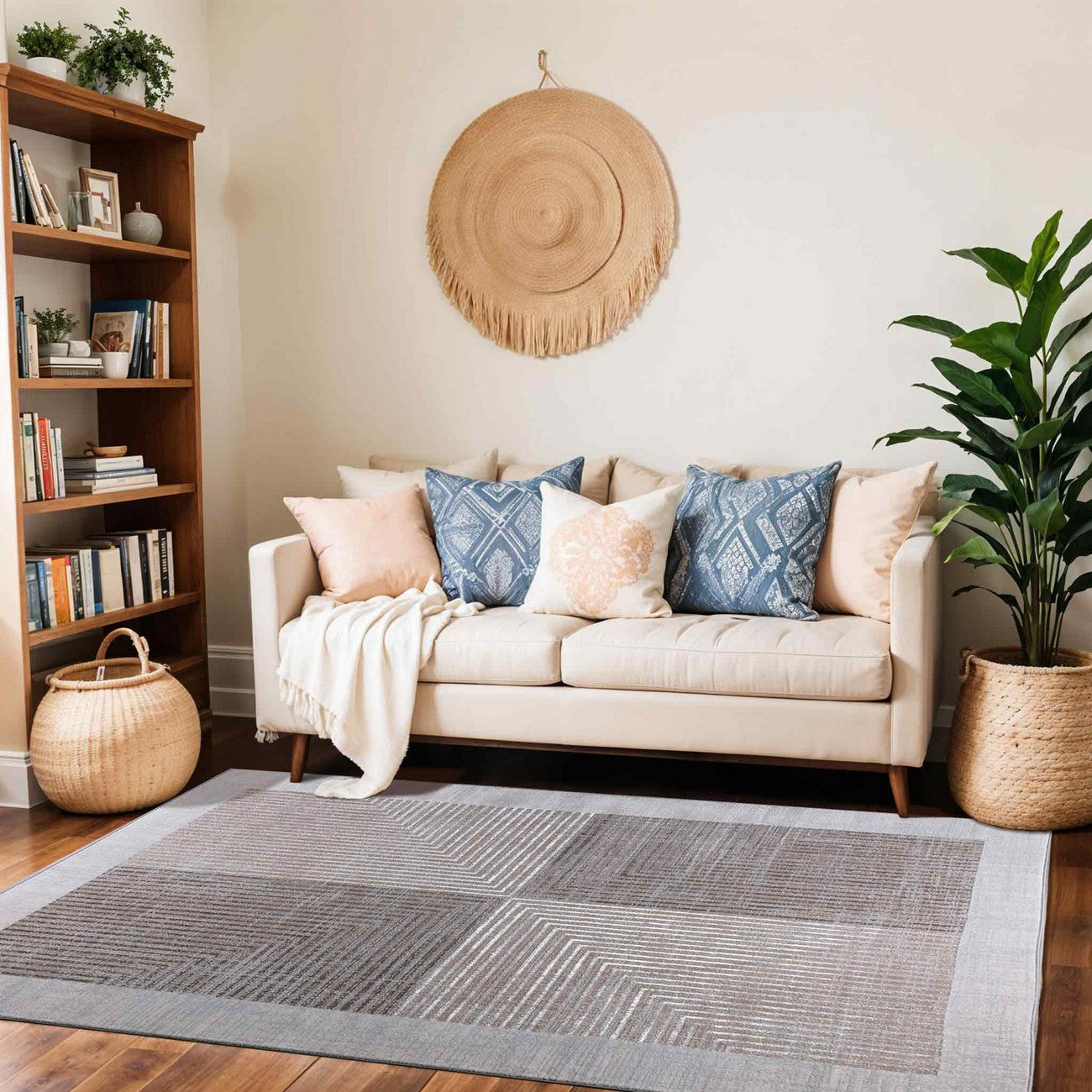 AITANA Scandi Modern Beige/White Area Rug Roomscene