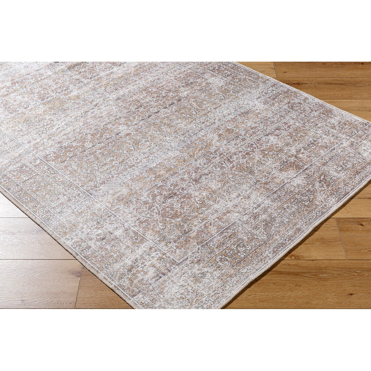 AKIFAH Our PNW Home x Livabliss Machine Washable Oriental Boho Dark Brown/Cream Area Rug Corner