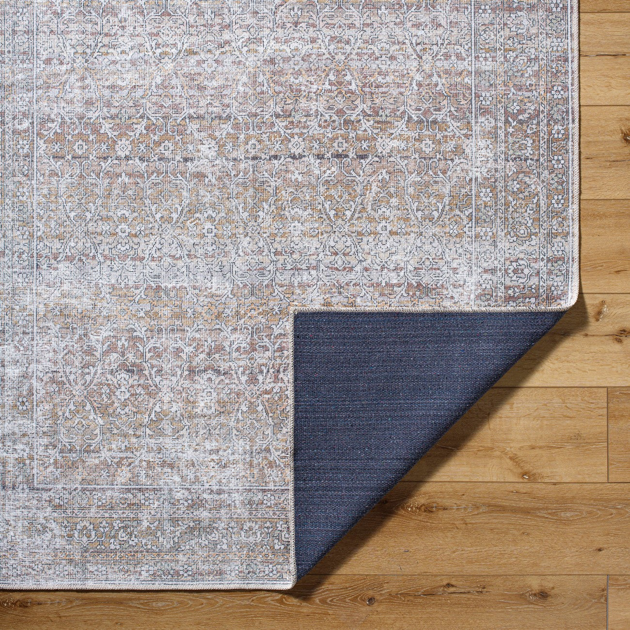 AKIFAH Our PNW Home x Livabliss Machine Washable Oriental Boho Dark Brown/Cream Area Rug Fold