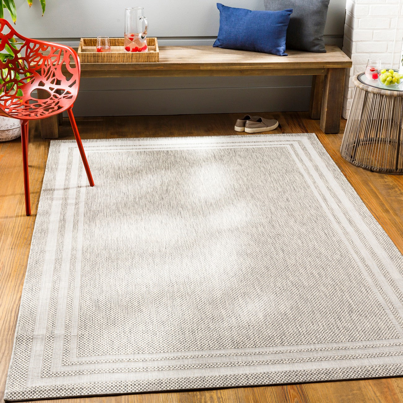 AKRITI Indoor & Outdoor Traditional Light Grey Area Rug Roomscene