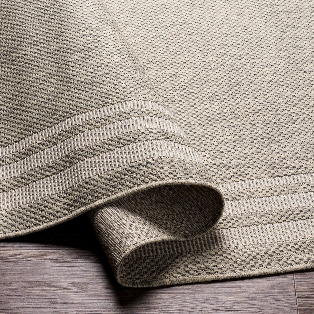 AKRITI Indoor & Outdoor Traditional Light Grey Area Rug Fold