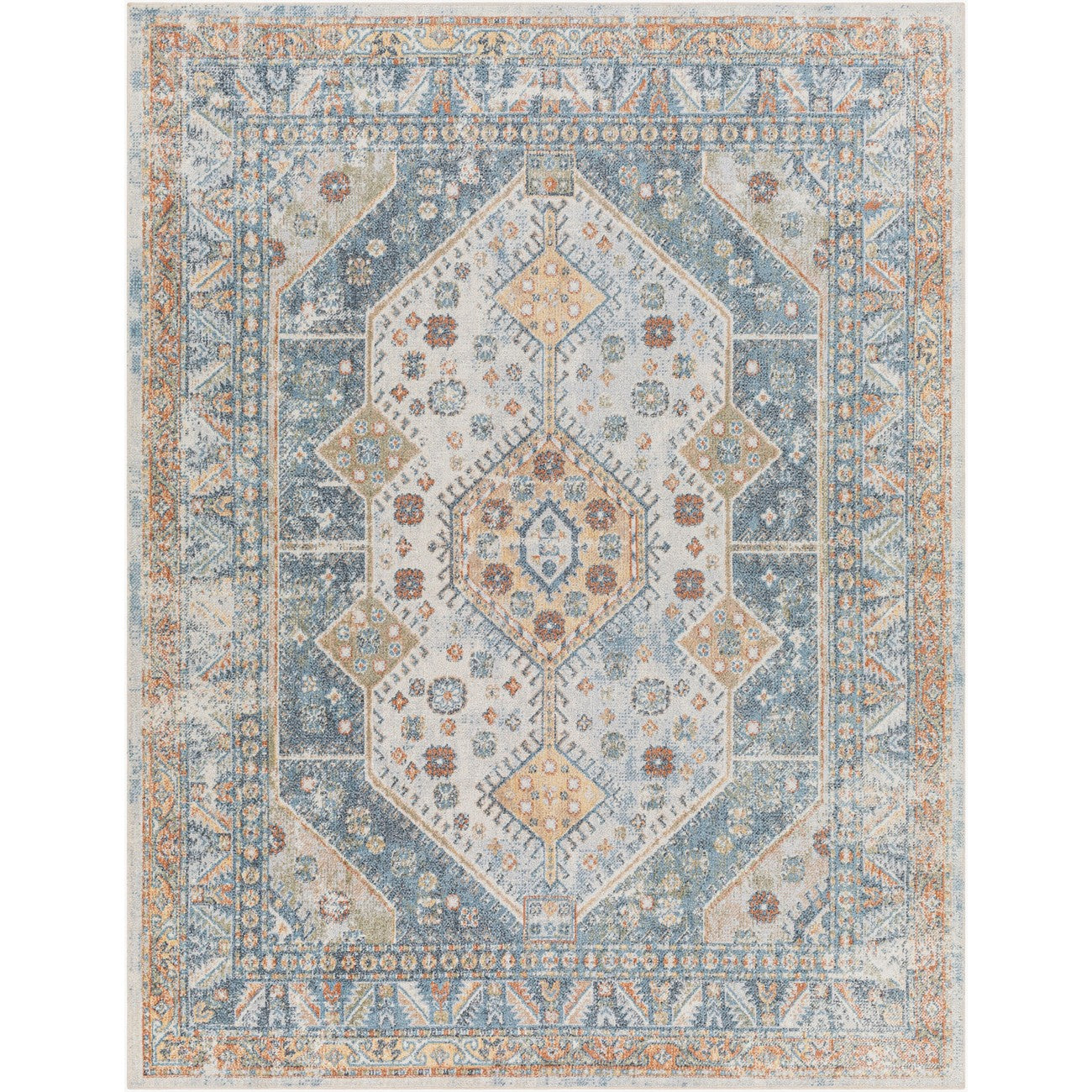 ALKA Machine Washable Traditional Boho Denim Area Rug Flat