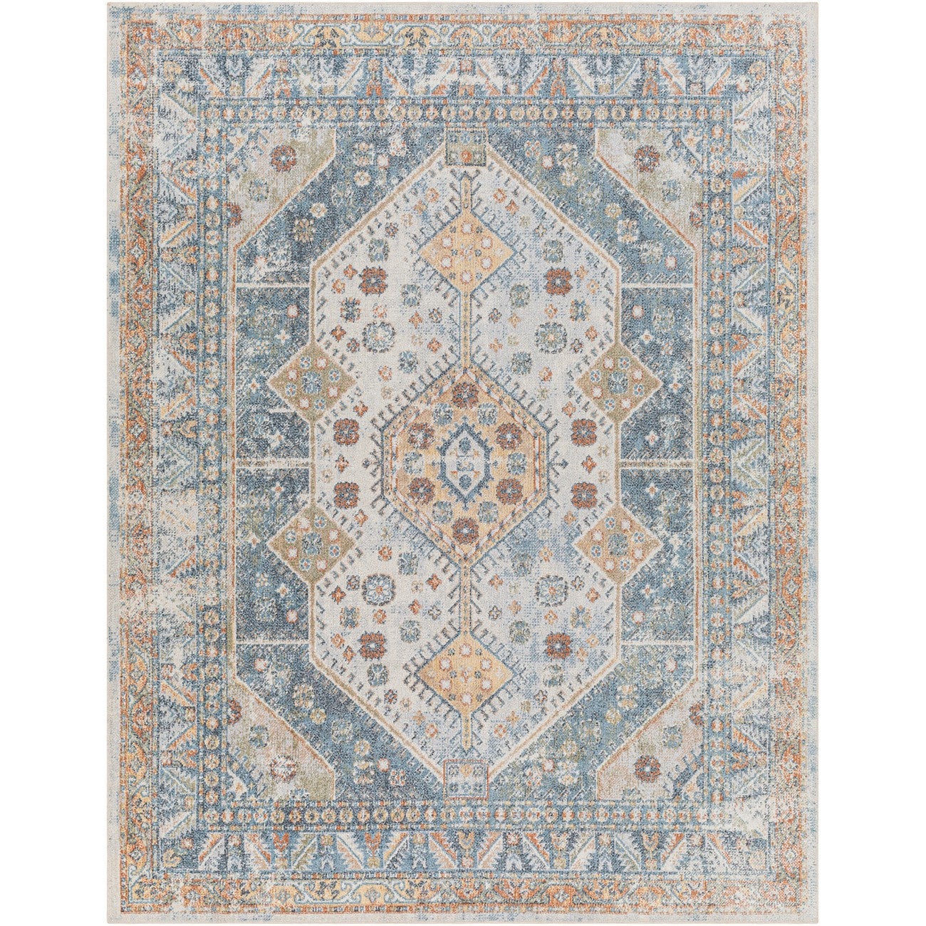ALKA Machine Washable Traditional Boho Denim Area Rug Flat