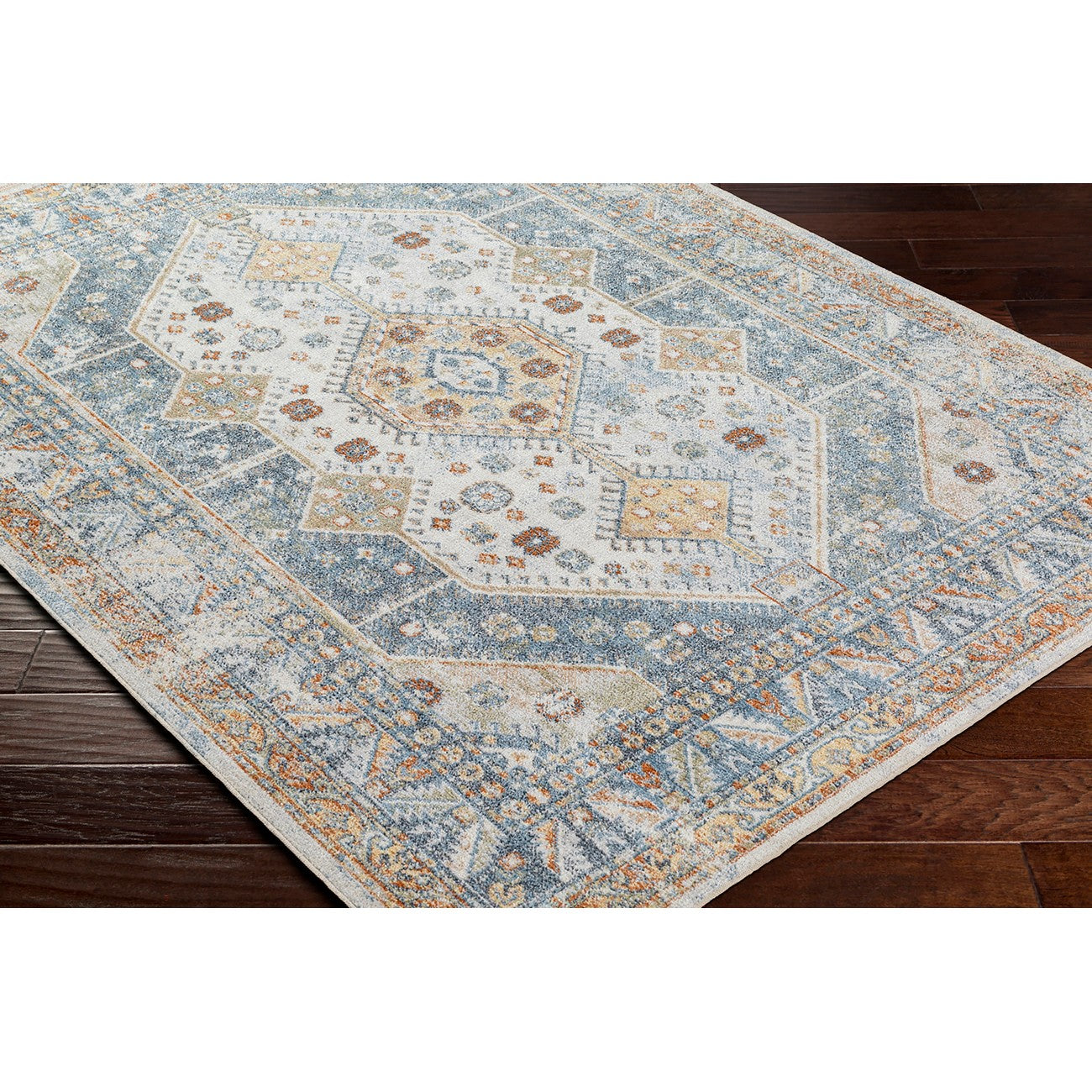 ALKA Machine Washable Traditional Boho Denim Area Rug Corner
