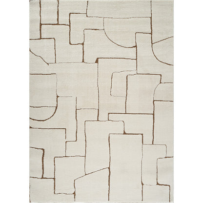 ALMA Scandi Modern High Pile Ivory/Brown Area Rug Flat