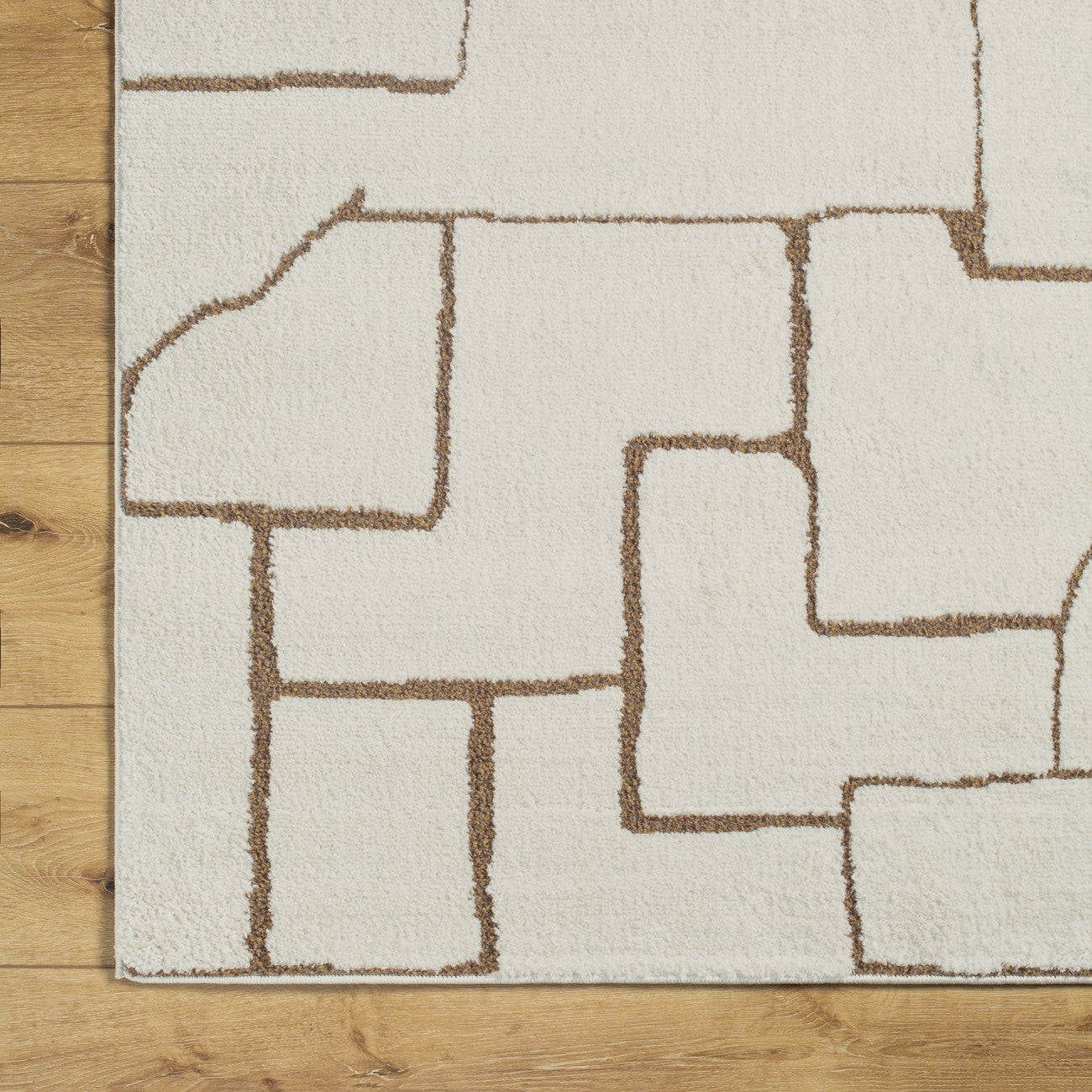 ALMA Scandi Modern High Pile Ivory/Brown Area Rug Overhead