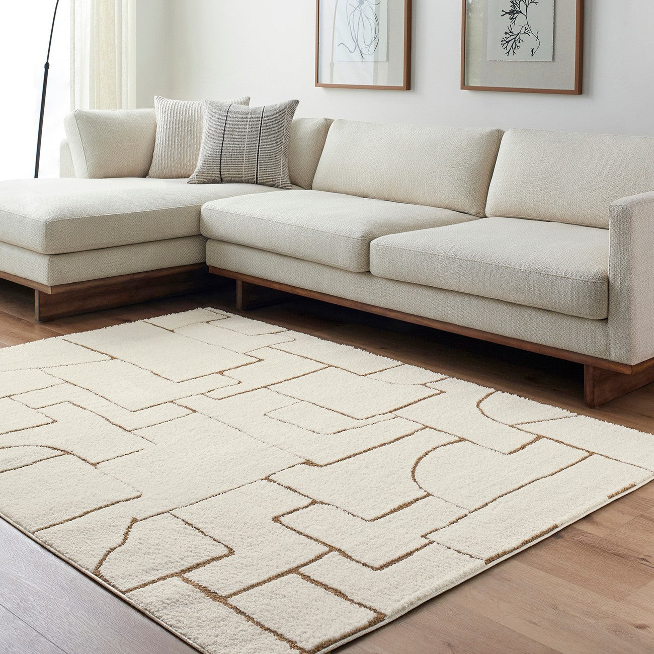 ALMA Scandi Modern High Pile Ivory/Brown Area Rug Roomscene