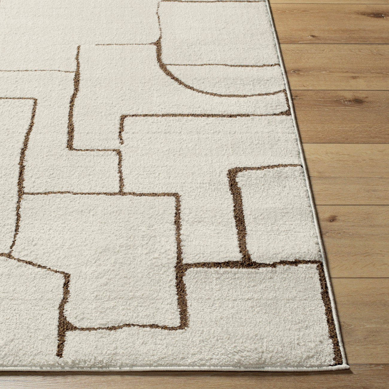 ALMA Scandi Modern High Pile Ivory/Brown Area Rug Front