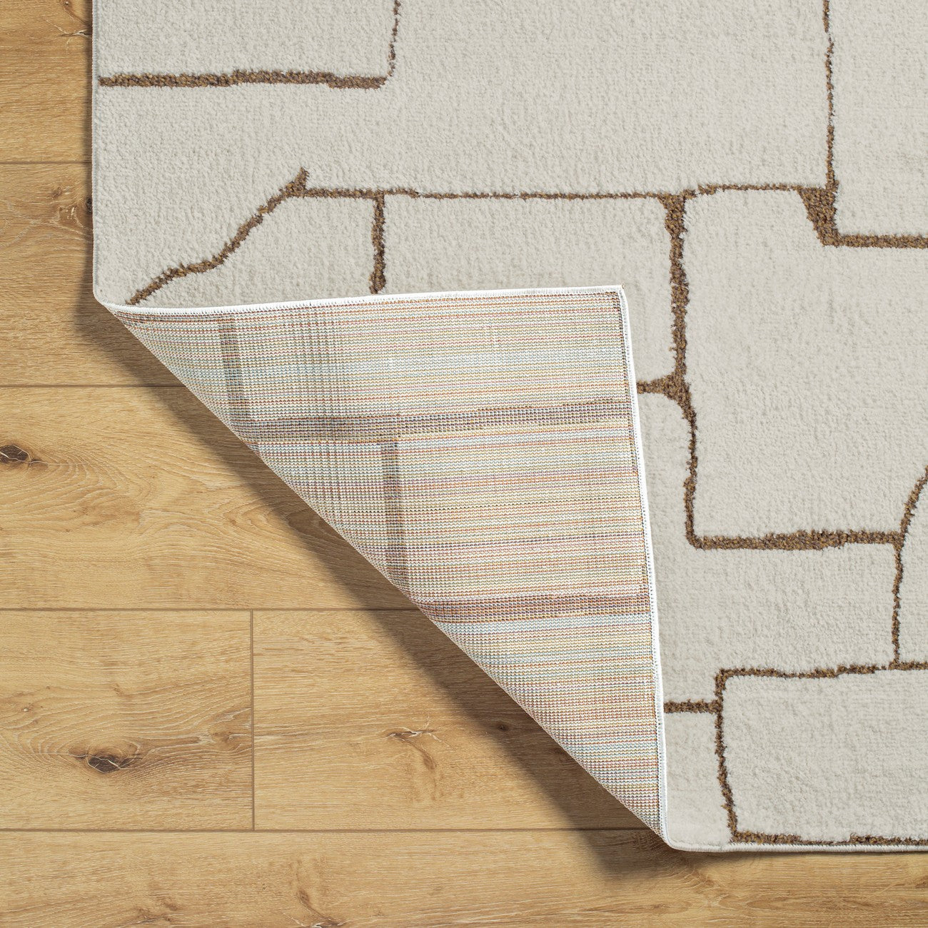 ALMA Scandi Modern High Pile Ivory/Brown Area Rug Fold