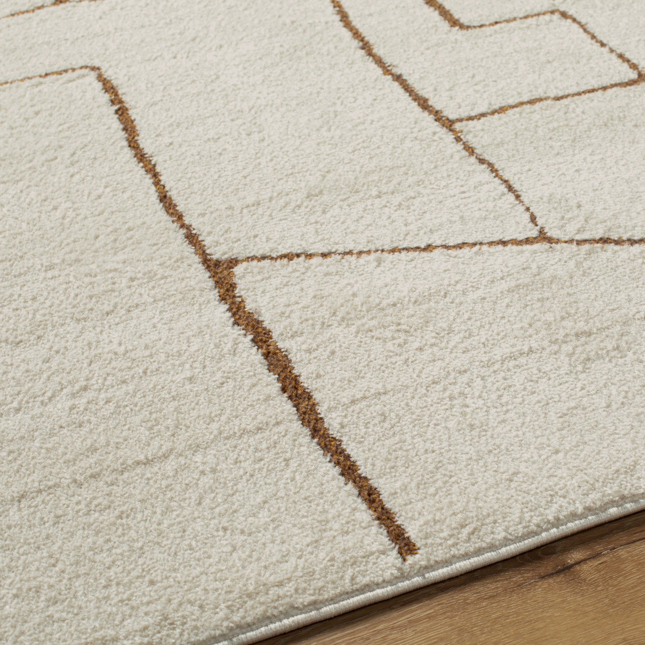 ALMA Scandi Modern High Pile Ivory/Brown Area Rug Texture