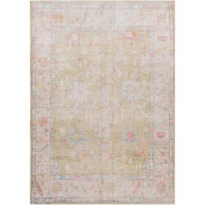 AMARI Machine Washable Traditional Boho Sage Area Rug Flat