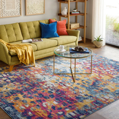 AMAYA Abstract Modern Marble Saffron Area Rug Roomscene