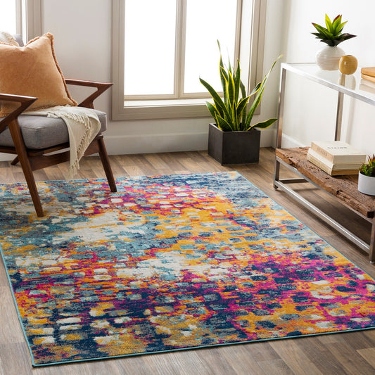 AMAYA Abstract Modern Marble Saffron Area Rug Roomscene