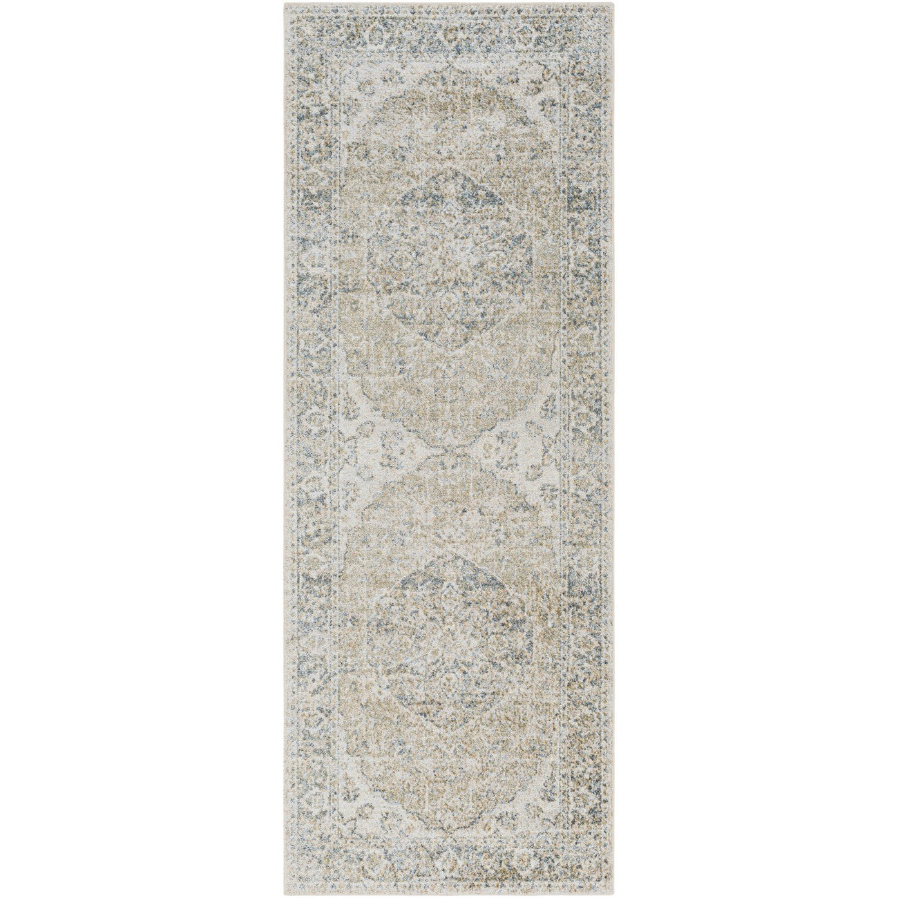 AMAYRA Machine Washable Traditional Boho Olive/Dark Blue Area Rug Flat