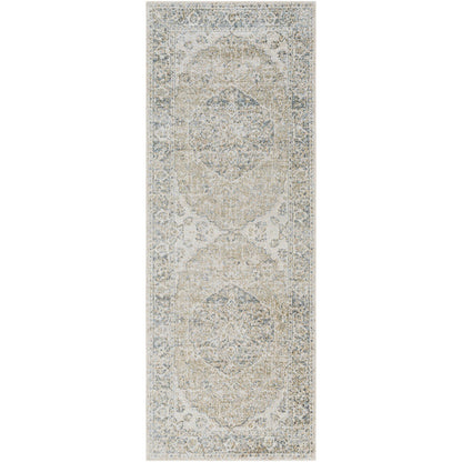 AMAYRA Machine Washable Traditional Boho Olive/Dark Blue Area Rug Flat
