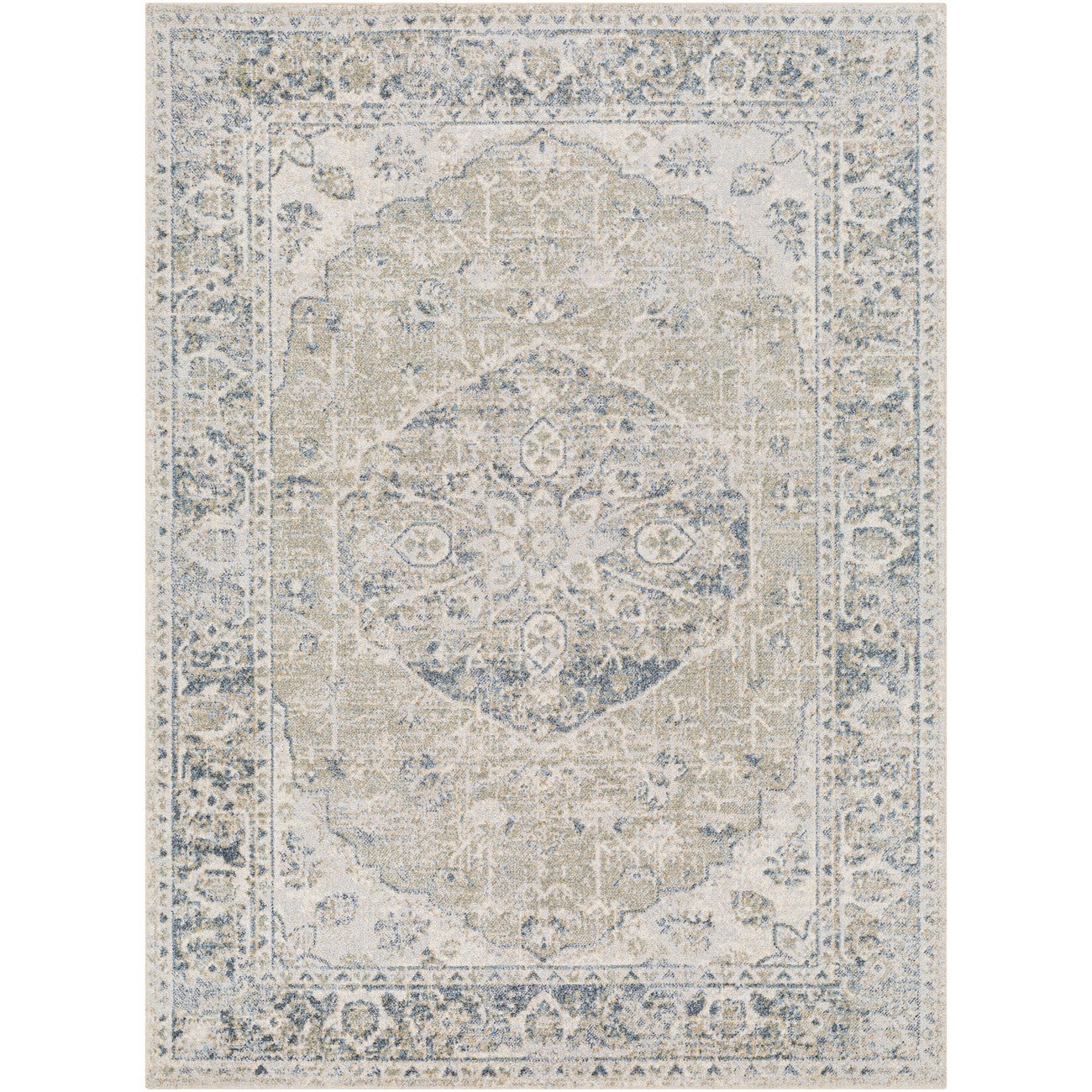 AMAYRA Machine Washable Traditional Boho Olive/Dark Blue Area Rug Flat